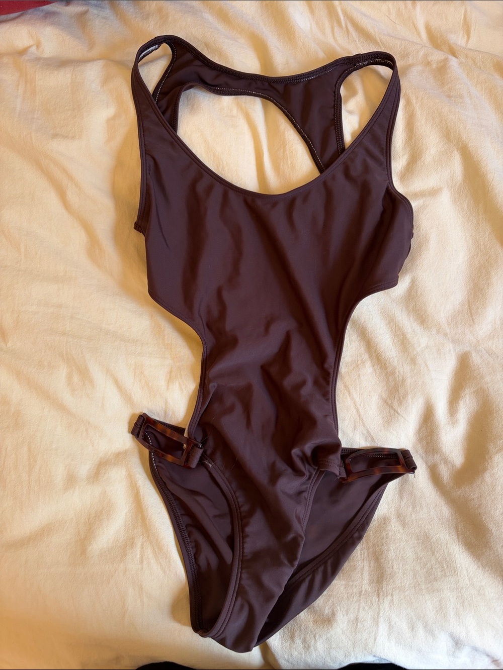 Victorias Secret One-Piece Cutout Swimsuit in Deep Brown with Tortoise Accents